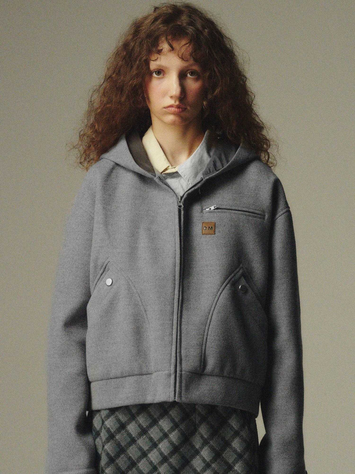 Country Moment Cozy Lightweight Hooded Loose Fit Short Grey Youthful Casual Kids Puffer Jackets