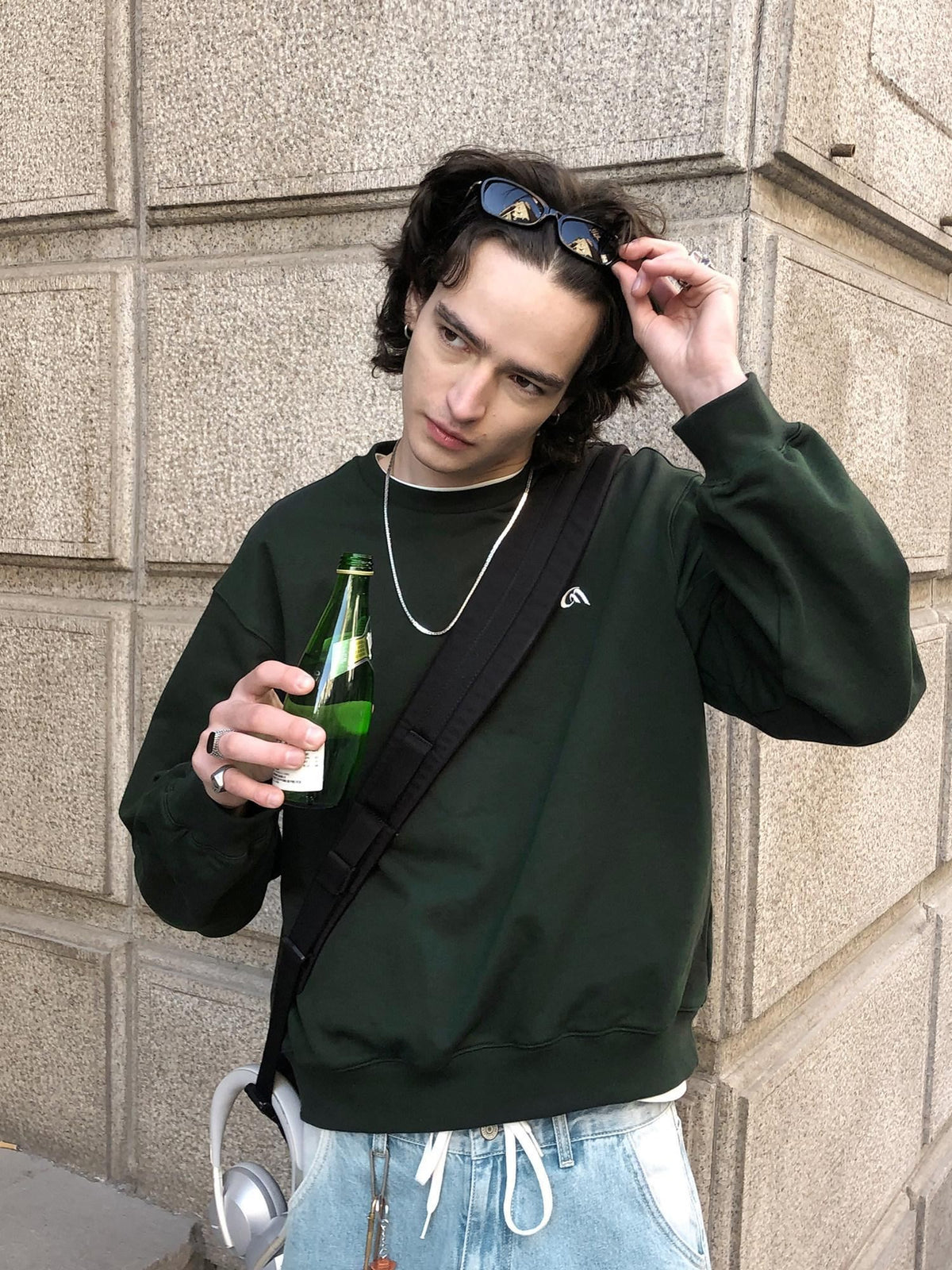Country Moment Antibacterial 100% Cotton Embroidered Relaxed Unisex Teen Green Sweatshirt
