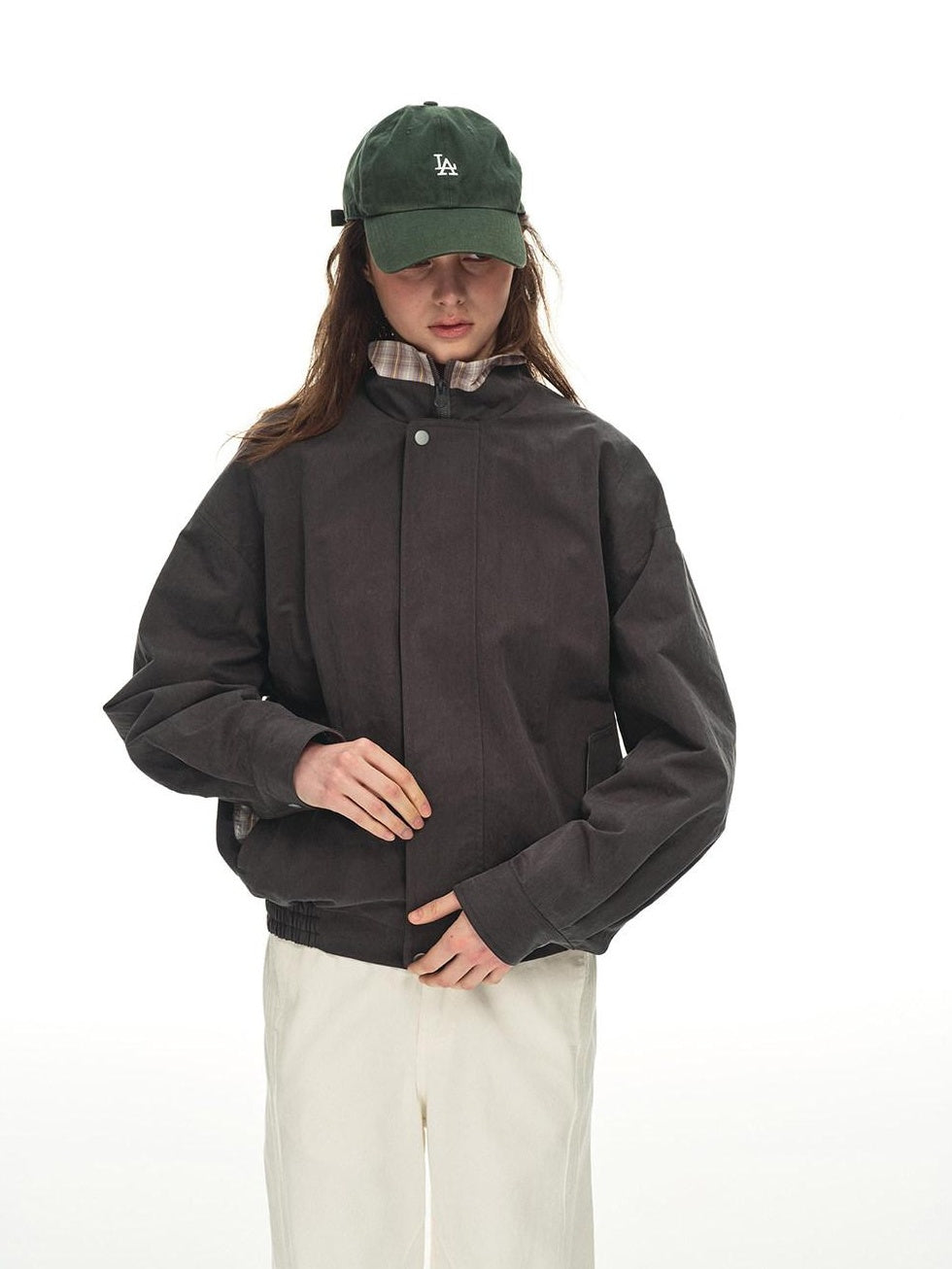 Country Moment Contrast Patchwork Relaxed Check Zip Long Sleeve Womens Cropped Jackets