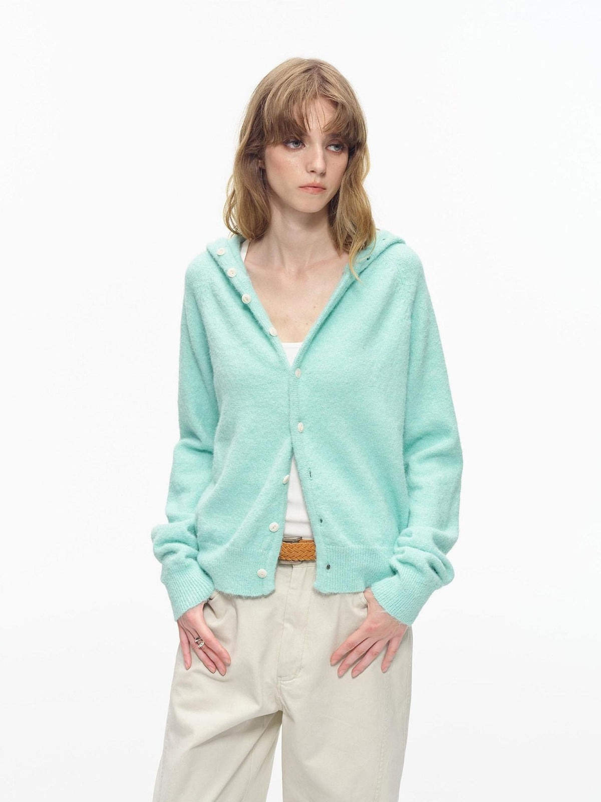 Country Moment Soft Button Closure Hooded Loose Fit Unisex Polyester Blend Cardigans