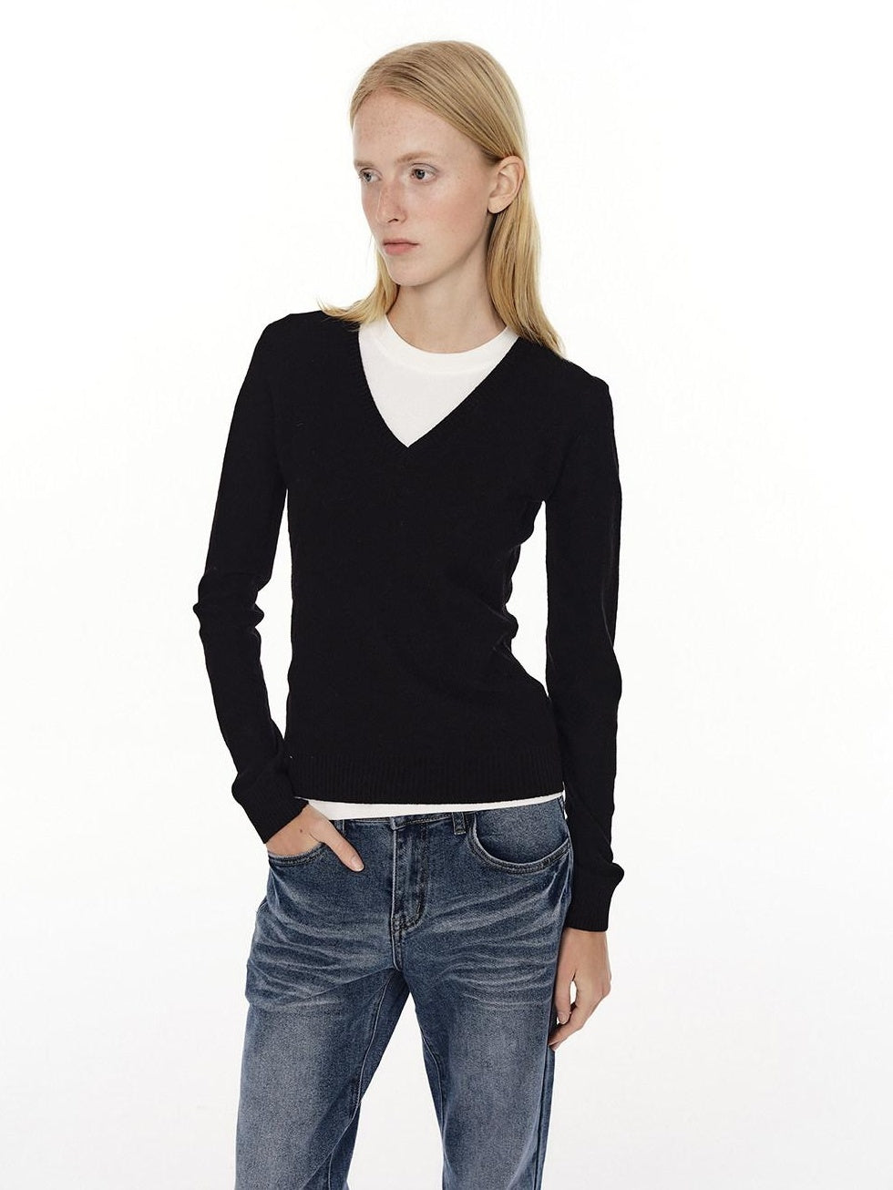 Country Moment Soft Wool Blend Slim Fit American V-neck Women Casual Knit Sweaters