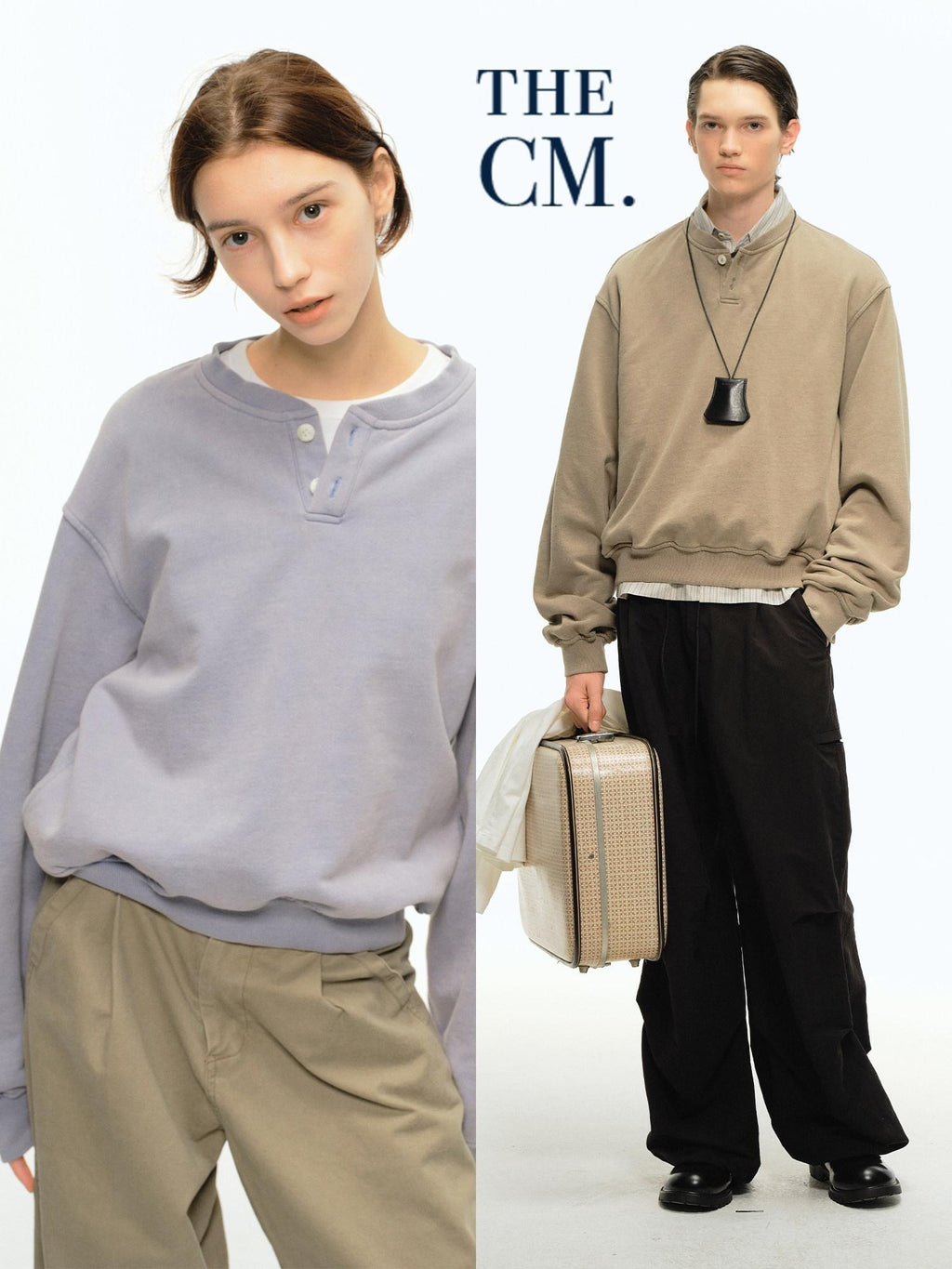 Country Moment Organic Cotton Loose Henley Collar American Unisex Casual Pullover Sweatshirt
