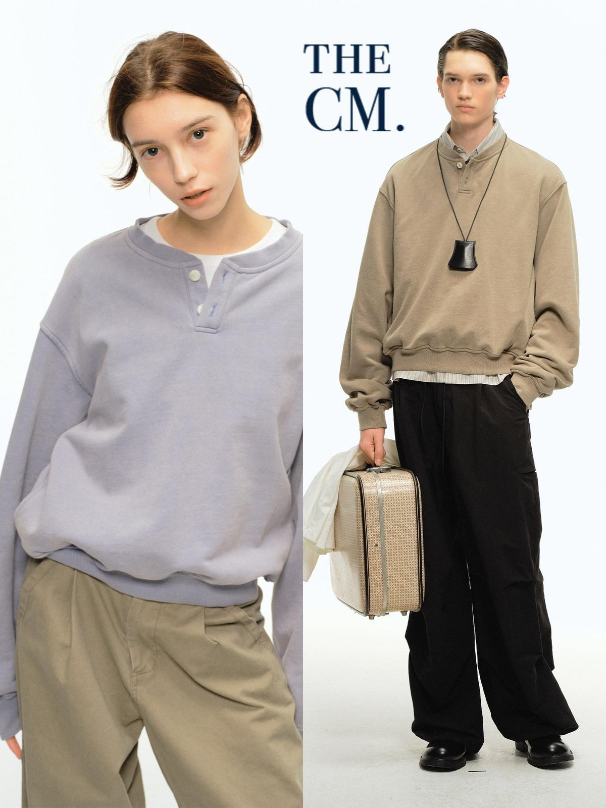 Country Moment Organic Cotton Loose Henley Collar American Unisex Casual Pullover Sweatshirt