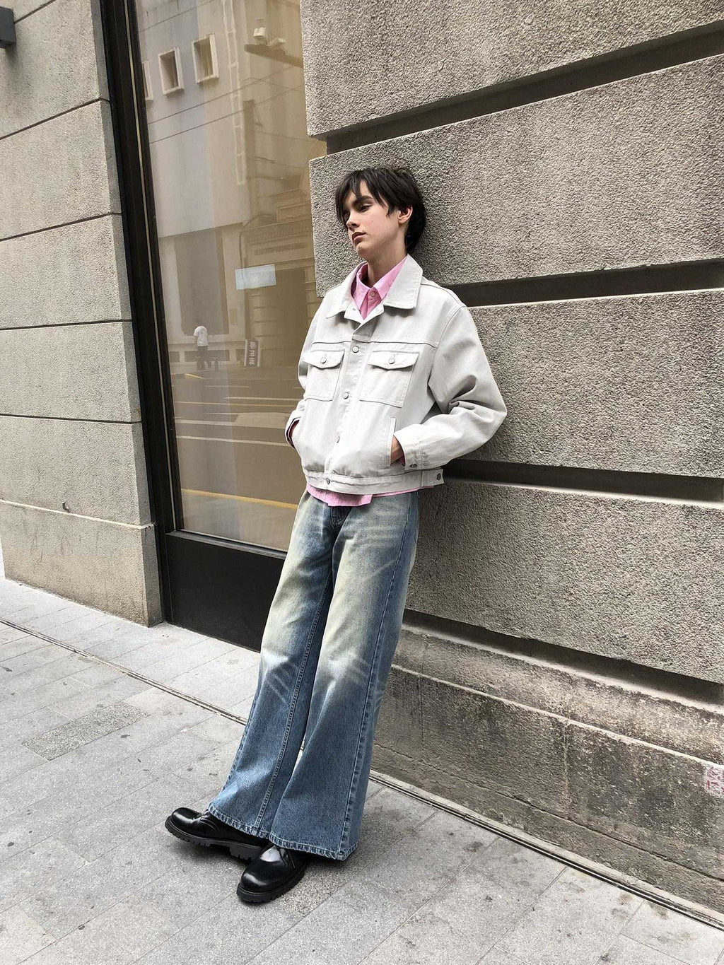 Country Moment Loose Fit Cropped Lapel Unisex 100 Percent Cotton Solid Grey Denim Jackets