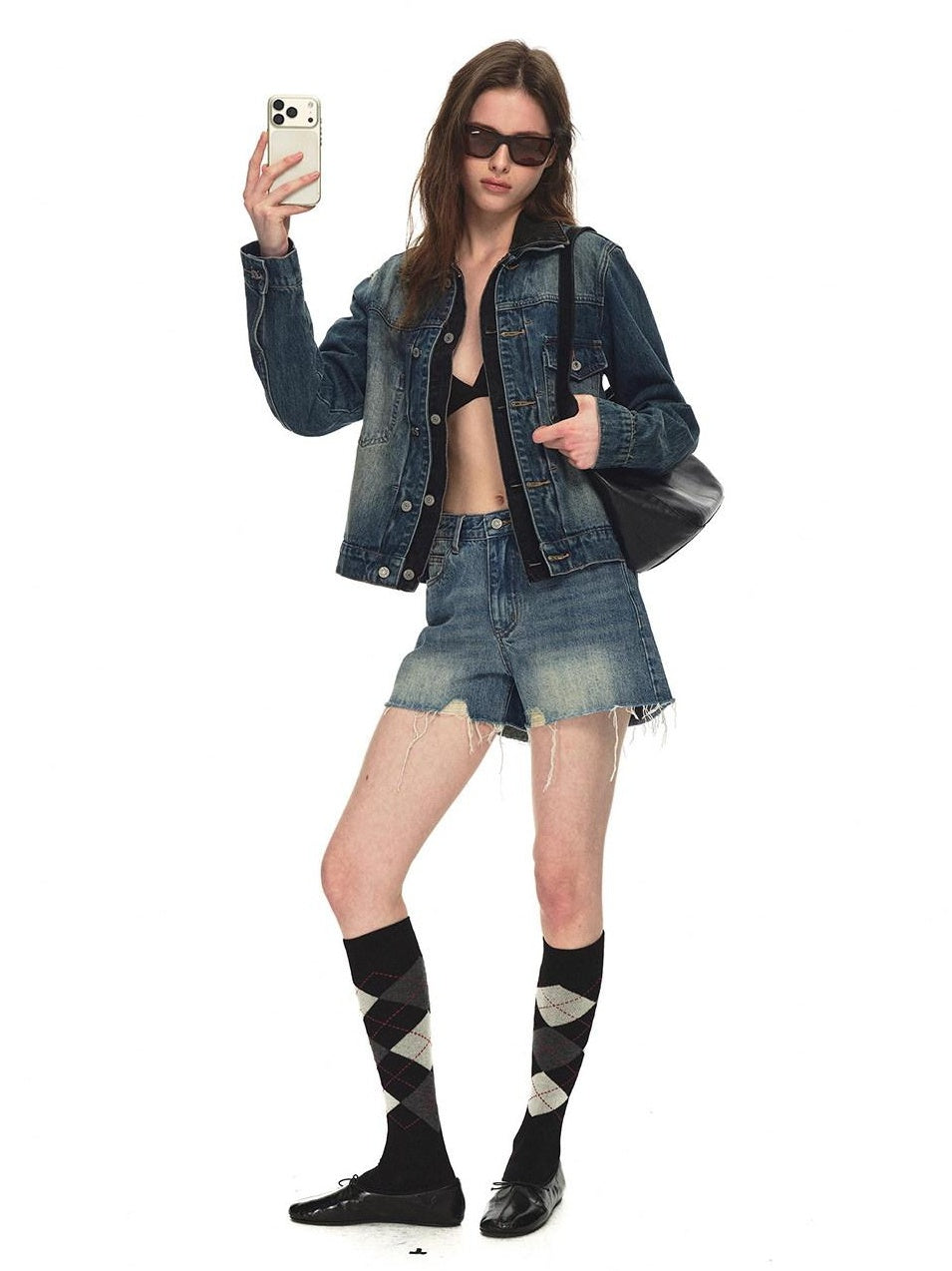 Country Moment Tie Dye Gradient Oversized Short Cotton Blend Women Casual Denim Jackets