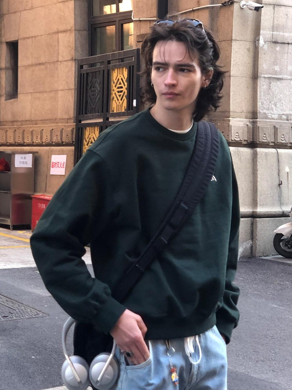 Country Moment Antibacterial 100% Cotton Embroidered Relaxed Unisex Teen Green Sweatshirt