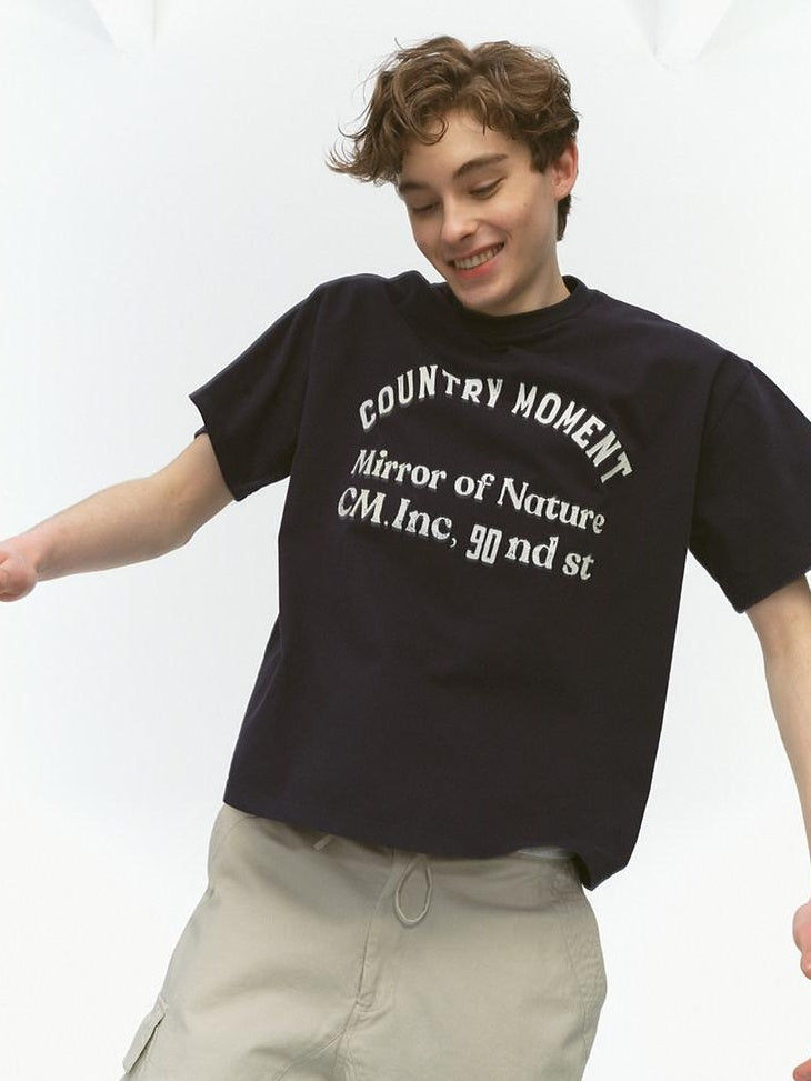 Country Moment Pure Cotton Relaxed Crew Neck Casual Teen Logo Solid Navy Short Sleeve T-Shirts