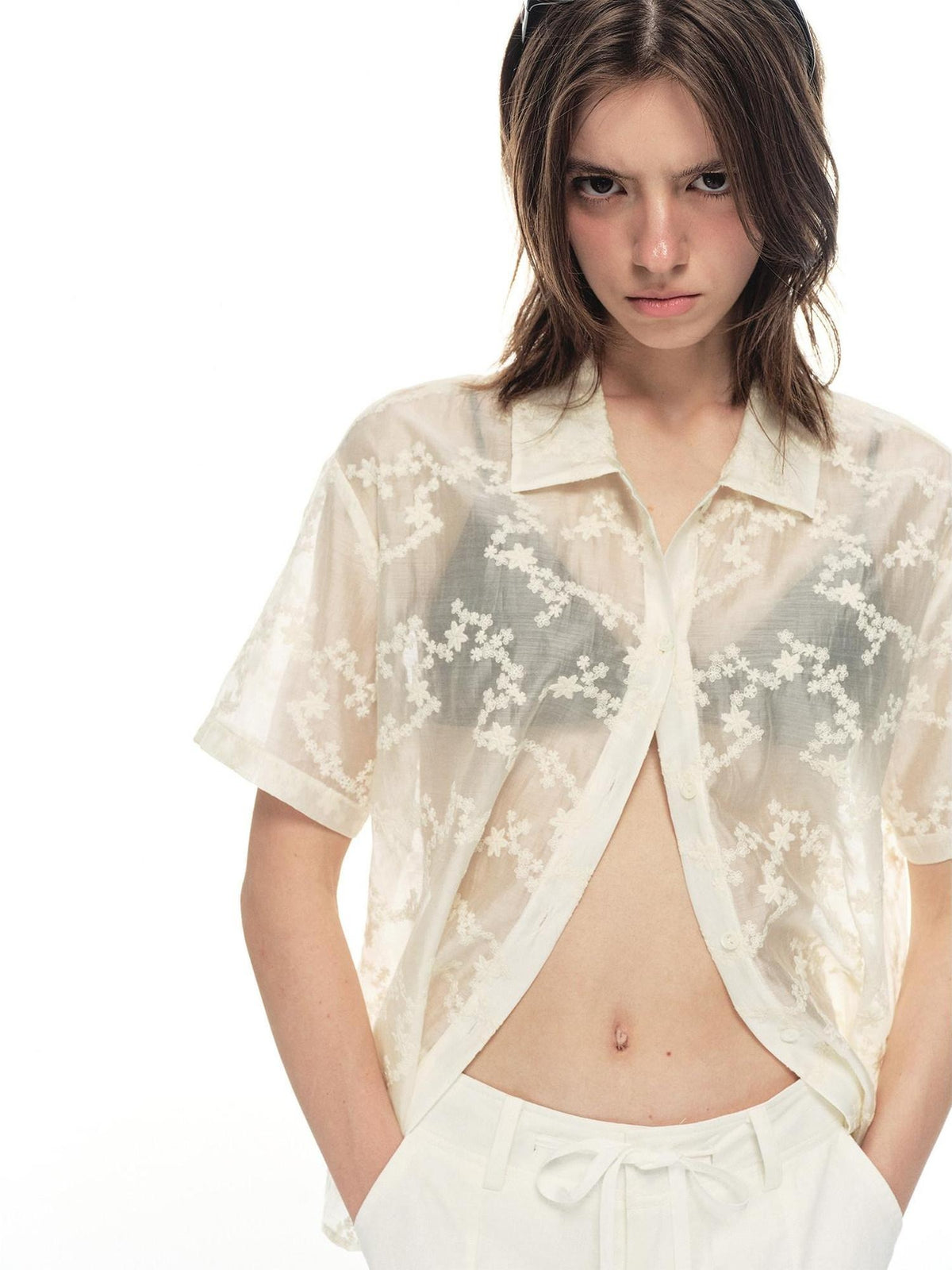 Country Moment Breathable Embroidered Lyocell Loose French Collar Women Travel City Blouses