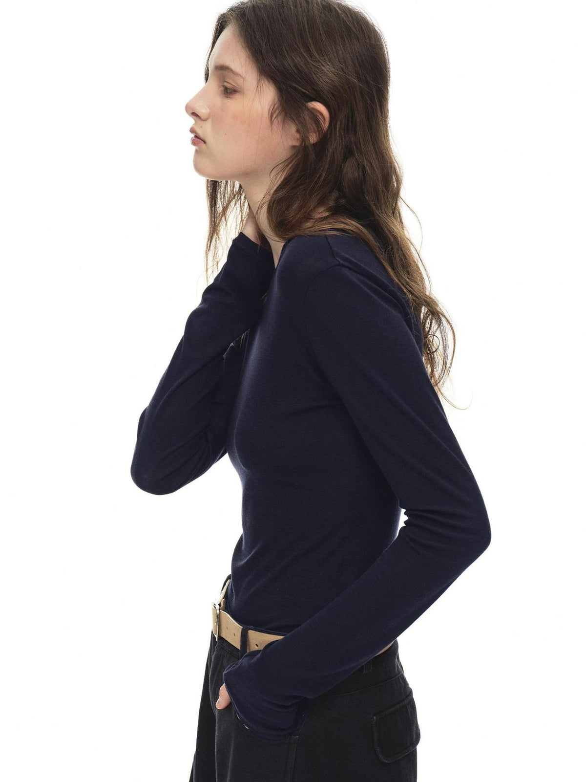 Country Moment Breathable Lyocell Wool Slim Crewneck Commuter Casual Long Sleeve T-Shirts
