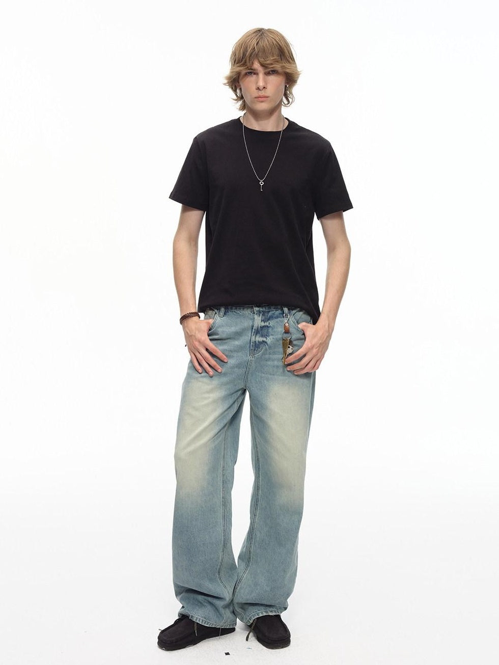 Country Moment Washed Gradient Mid Rise Relaxed Casual Gray Blue Stretch Straight Leg Jeans