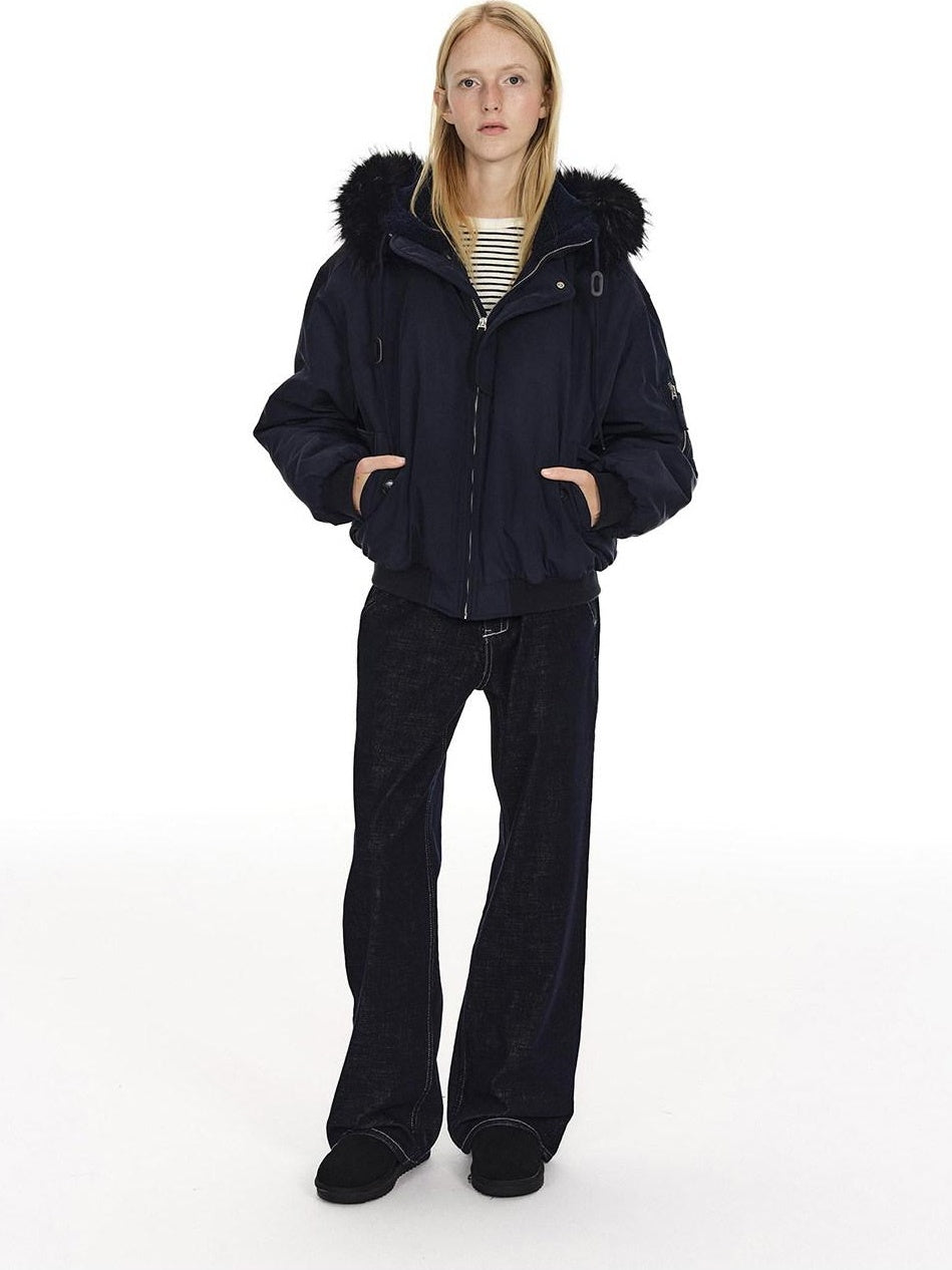 Country Moment Slimming Mid Rise Contrast Stitch Loose Unisex Blue Cotton Straight Leg Jeans