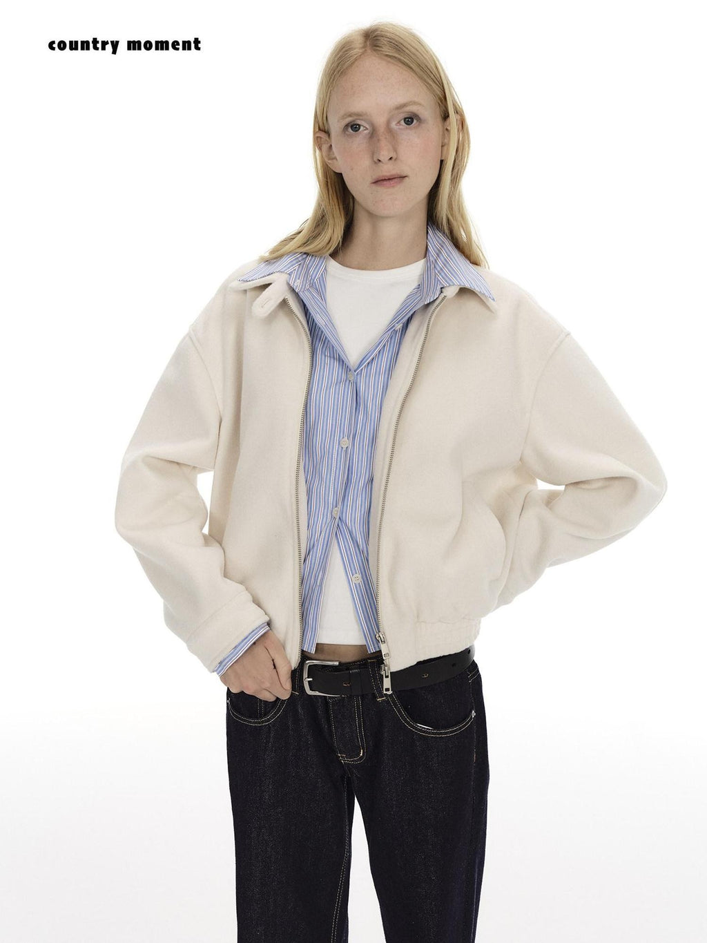 Country Moment Slim Youthful Zipper Lapel Polyester Blend Beige Casual Women Cropped Jackets