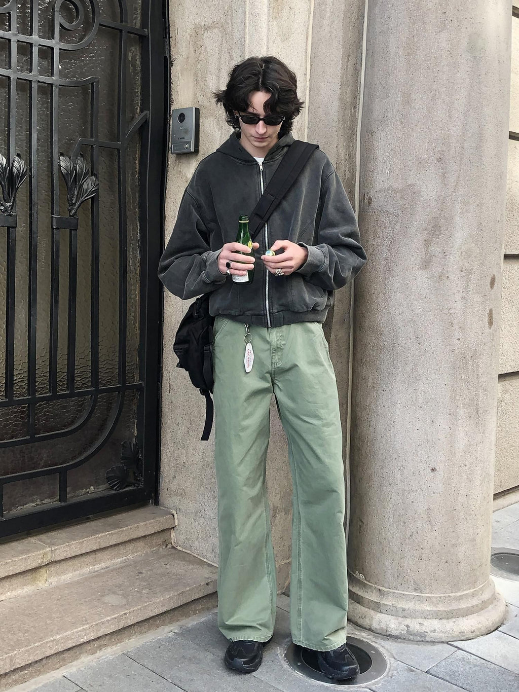 Country Moment Wrinkle Resistant Cotton Mid Rise Cargo Pockets Youth Khaki Green Straight Pants