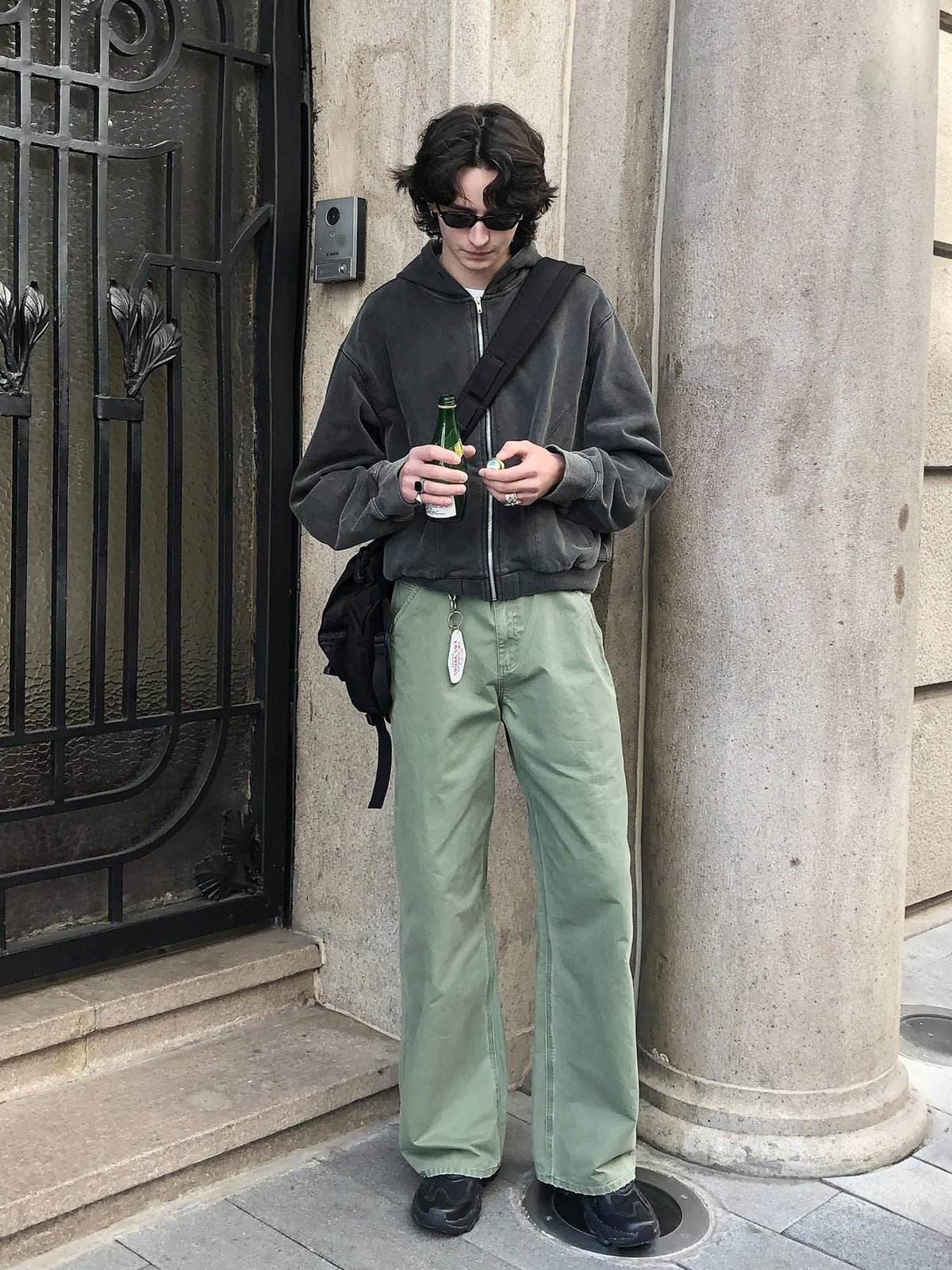 Country Moment Wrinkle Resistant Cotton Mid Rise Cargo Pockets Youth Khaki Green Straight Pants