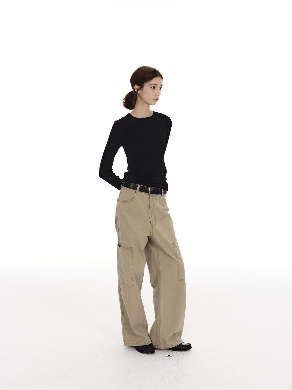 Country Moment 100% Cotton High Waist Breathable Loose Wide Leg Pockets Button Fly Cargo Pants