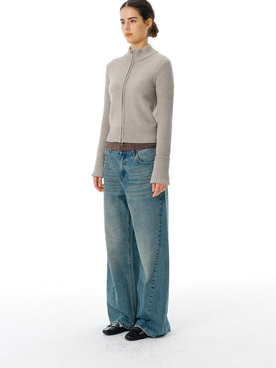 Country Moment Gradient Wash Mid Rise Loose Fit Unisex Cotton Blend Wide Leg Jeans