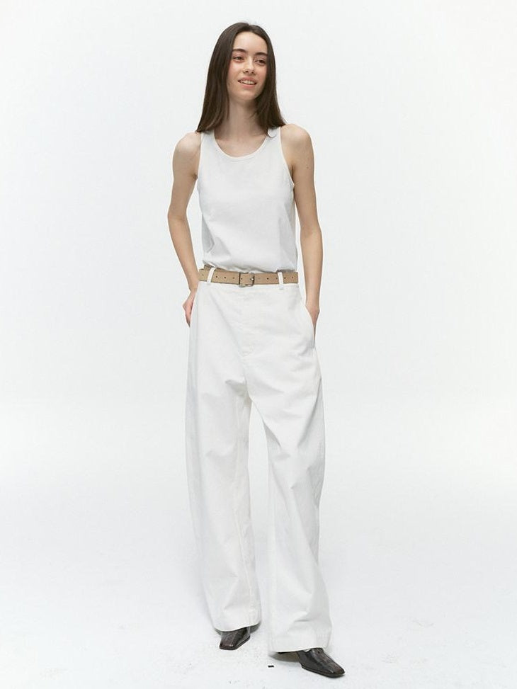 Country Moment 100% Cotton Mid Rise Loose Straight Leg Zipper Fly Everyday Urban Wide Leg Pants