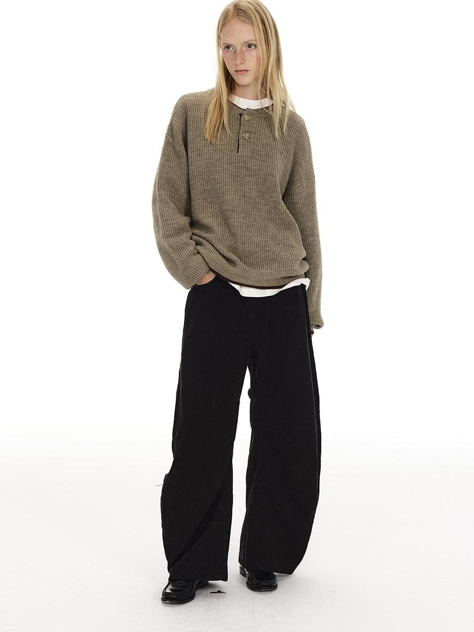 Country Moment Breathable Cotton Sculpted Mid Rise Casual Loose Black Brown Wide Leg Pants