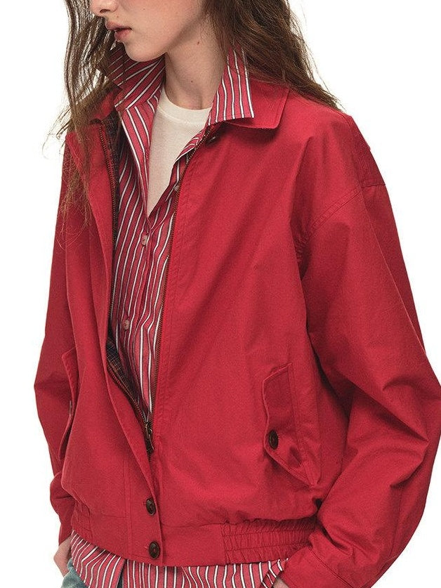 Country Moment Reversible Relaxed Unisex Cotton Plaid Zip Collar Ribbed Hem Cropped Jackets