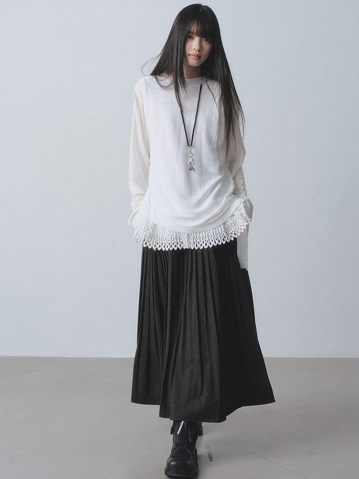 DDGIRL studio Soft Breathable V-neck Patchwork Loose Fit Women White Long Sleeve T-Shirts