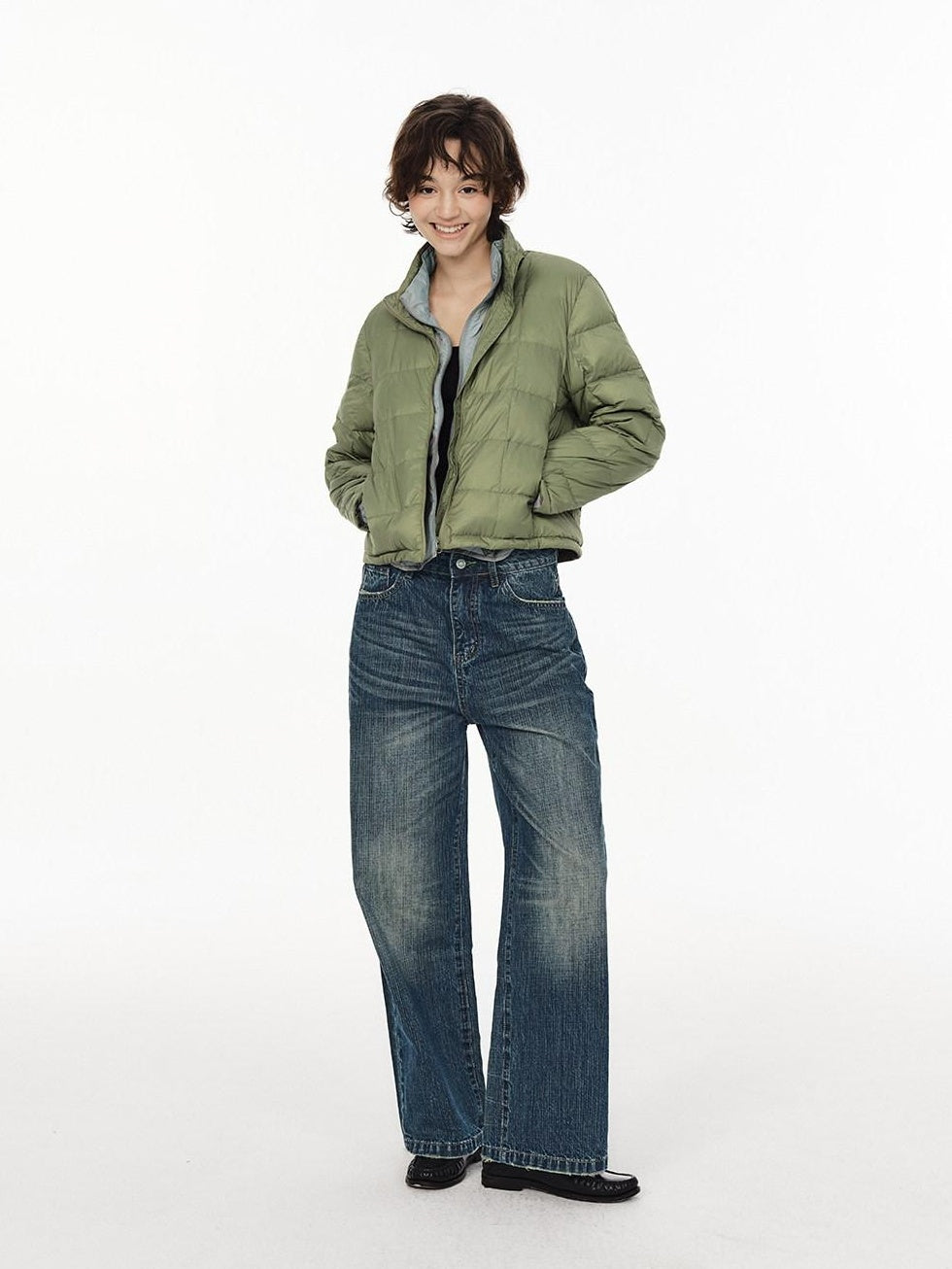 Country Moment Micro Stretch Mid Rise Vintage Blue Gradient Loose Unisex Straight Leg Jeans