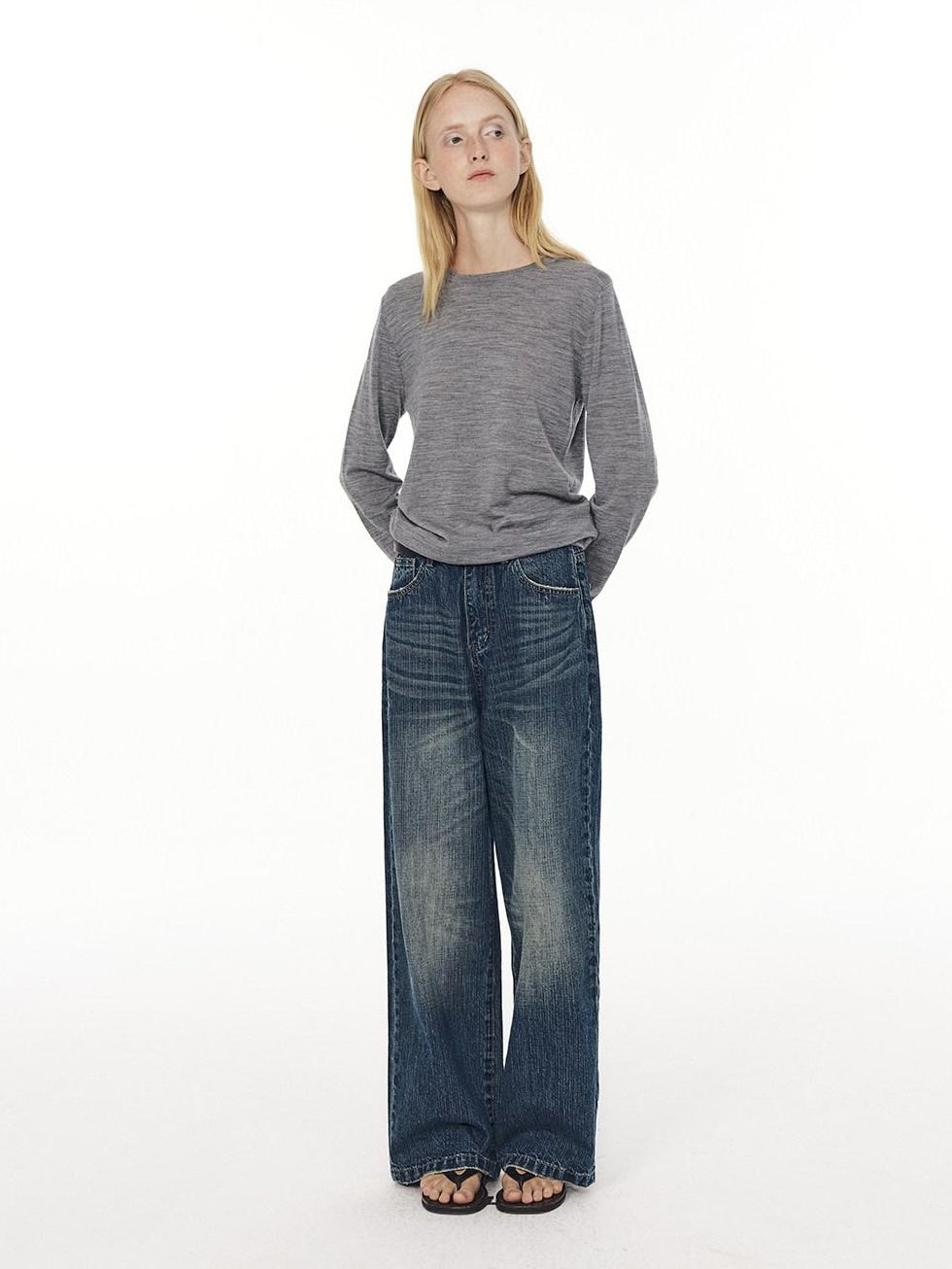 Country Moment Micro Stretch Mid Rise Vintage Blue Gradient Loose Unisex Straight Leg Jeans