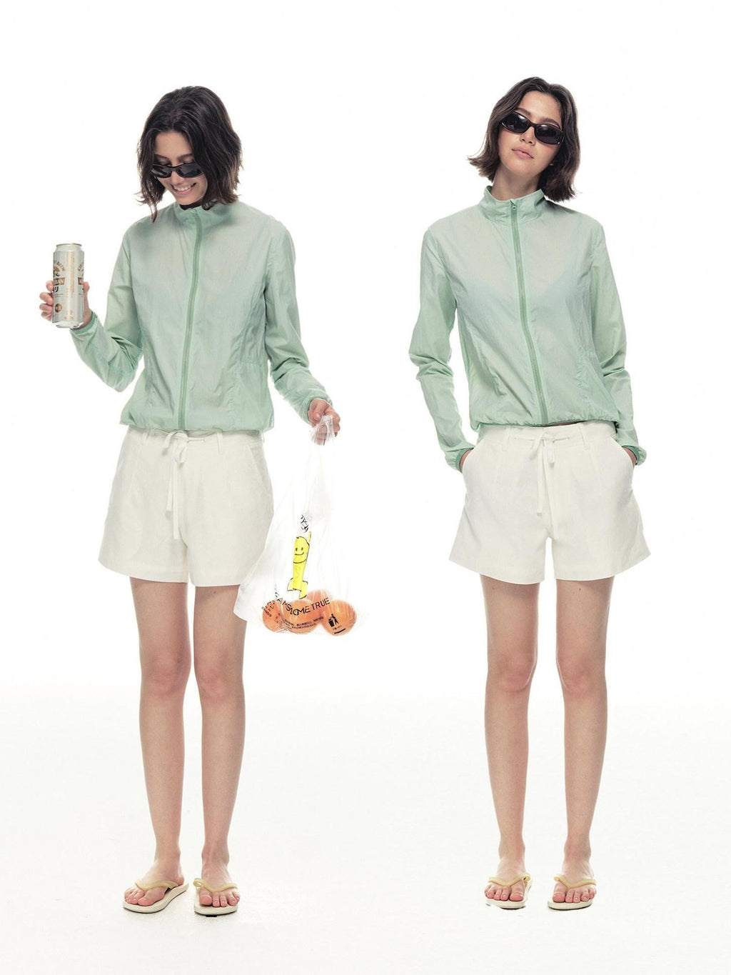 Country Moment Upf50 Packable Nylon Drawstring Hem Women Zip Shirt Green Shirts & Blouses
