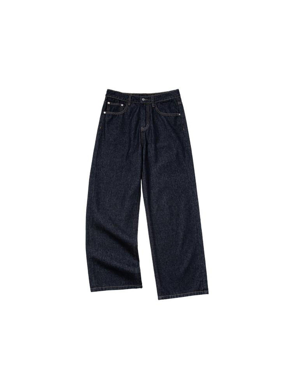 Country Moment Durable Washed Five Pocket Mid Rise Loose Straight Raw Denim Wide Leg Jeans