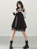 DDGIRL_studio_Sweet_Mesh_A_Line_Black_Loose_Waist_Bubble_Skirt_U_Neck_Work_Top_&_Skirt_Sets_MISSTT