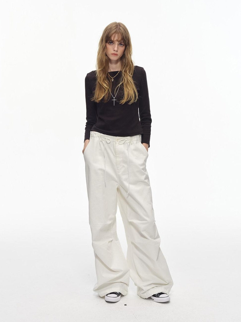 Country Moment Soft Breathable Cotton Loose Paratrooper Tapered Cuff Youth White Cargo Pants