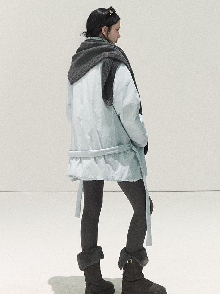 7 OAKMOO 95 White Goose Down Warmth Loose Midlength Stand Collar Wool Scarf Down Jackets