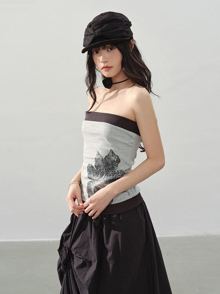 DDGIRL studio Patchwork Slim Fit Light Gray Office Regular Length High Cotton Blend Tube Tops