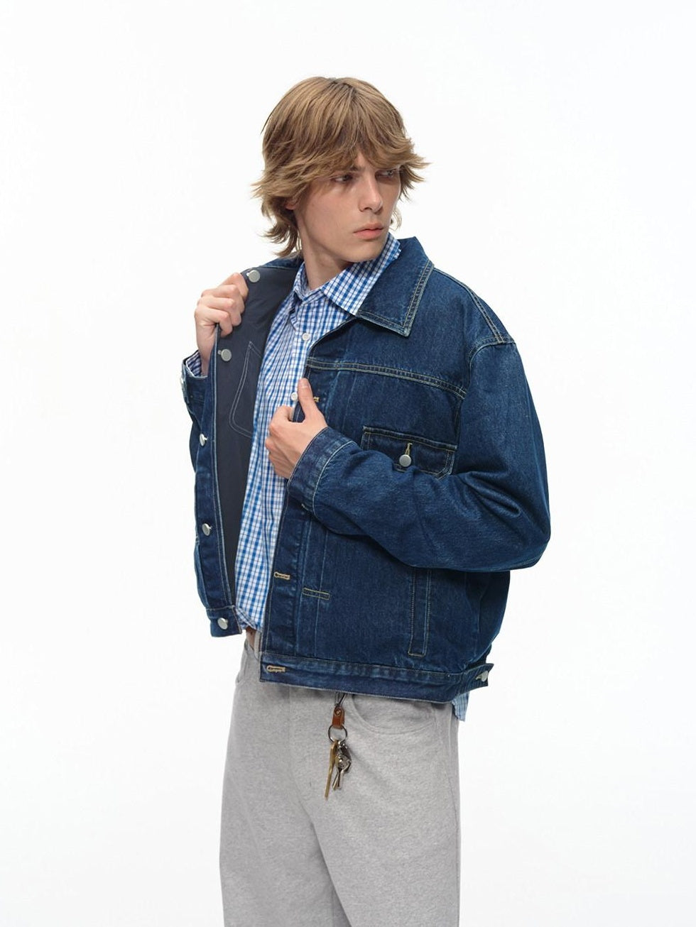 Country Moment Shape Retaining Washed Relaxed Fit Unisex Deep Blue Flap Pocket Denim Jackets