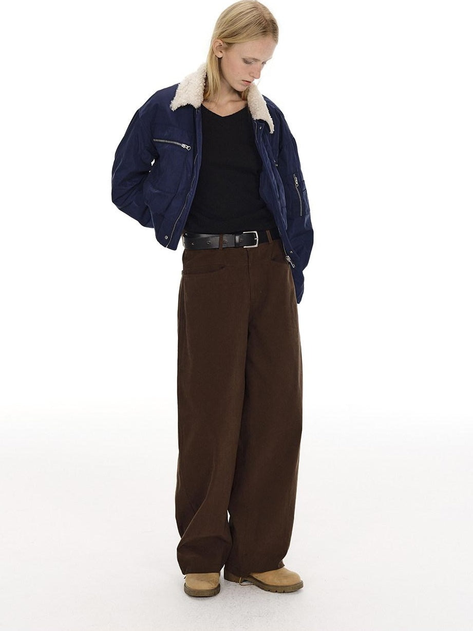 Country Moment Breathable Washed Cotton Relaxed Vintage Workwear Brown Straight Pants