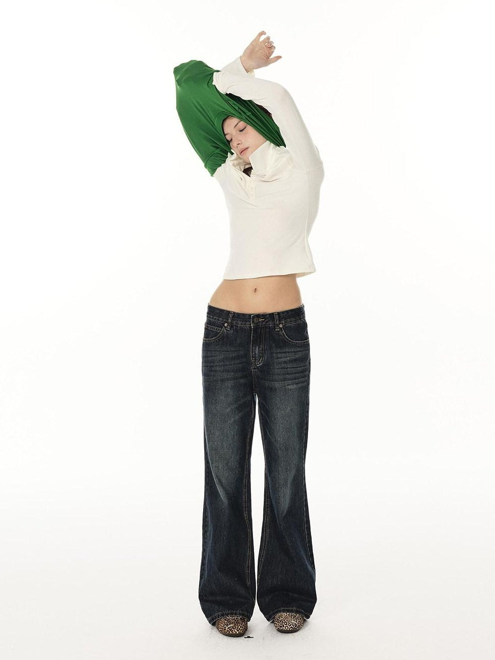 Country Moment Soft Cotton Blend Mid Rise Micro Flare Casual Deep Indigo Straight Leg Jeans