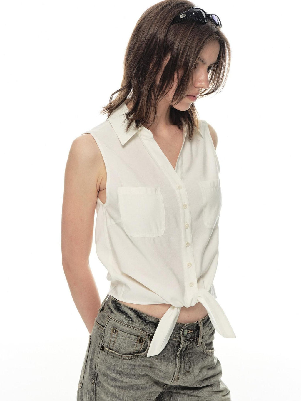 Country Moment Breathable Quick Dry Loose Tie Front Women Commuter Modal Sleeveless Short Shirts