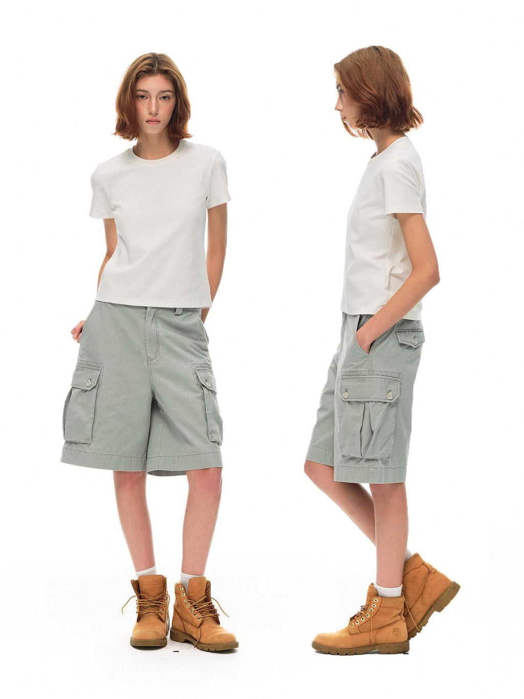 Country Moment Vintage Washed Relaxed Mid Rise Pockets Casual Pure Cotton Mid-Length Shorts