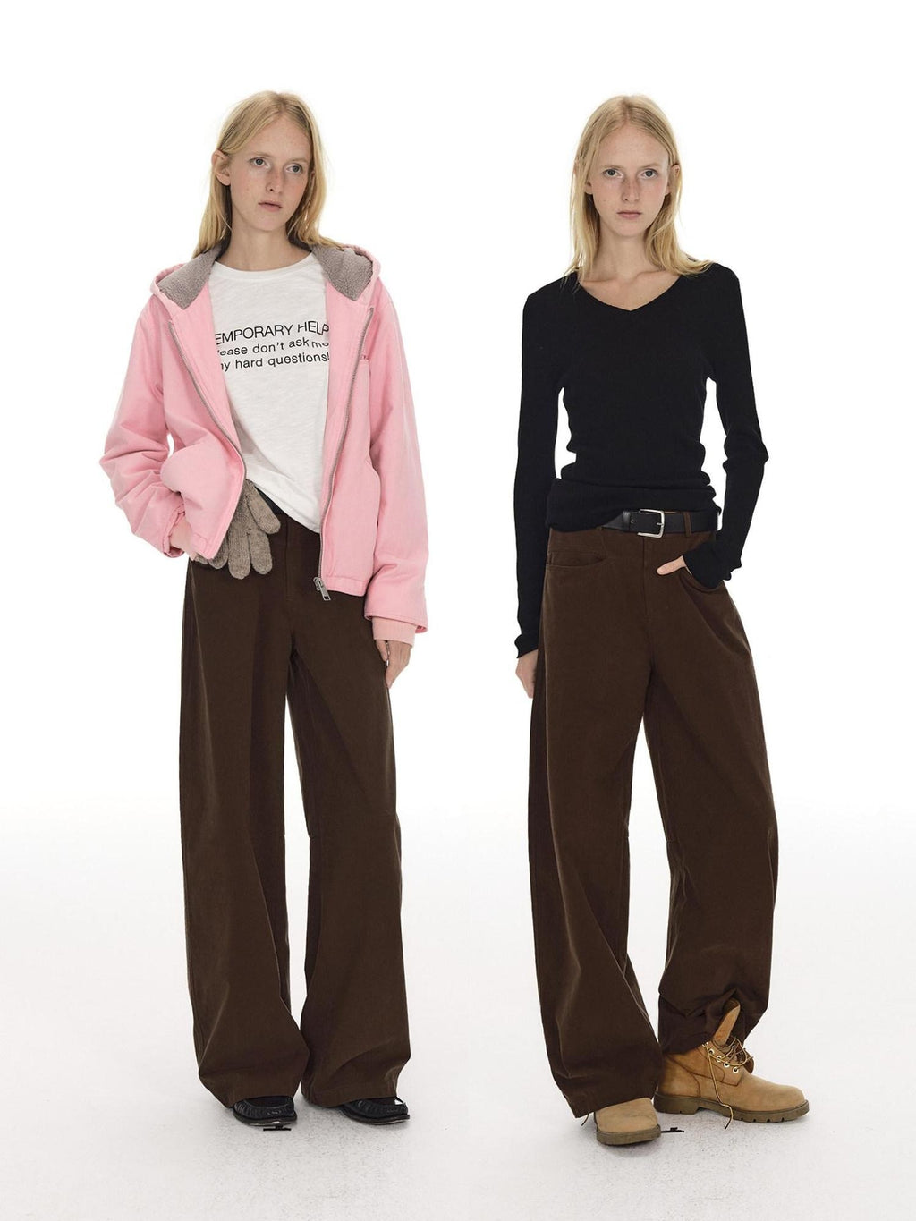 Country Moment Breathable Washed Cotton Relaxed Vintage Workwear Brown Straight Pants