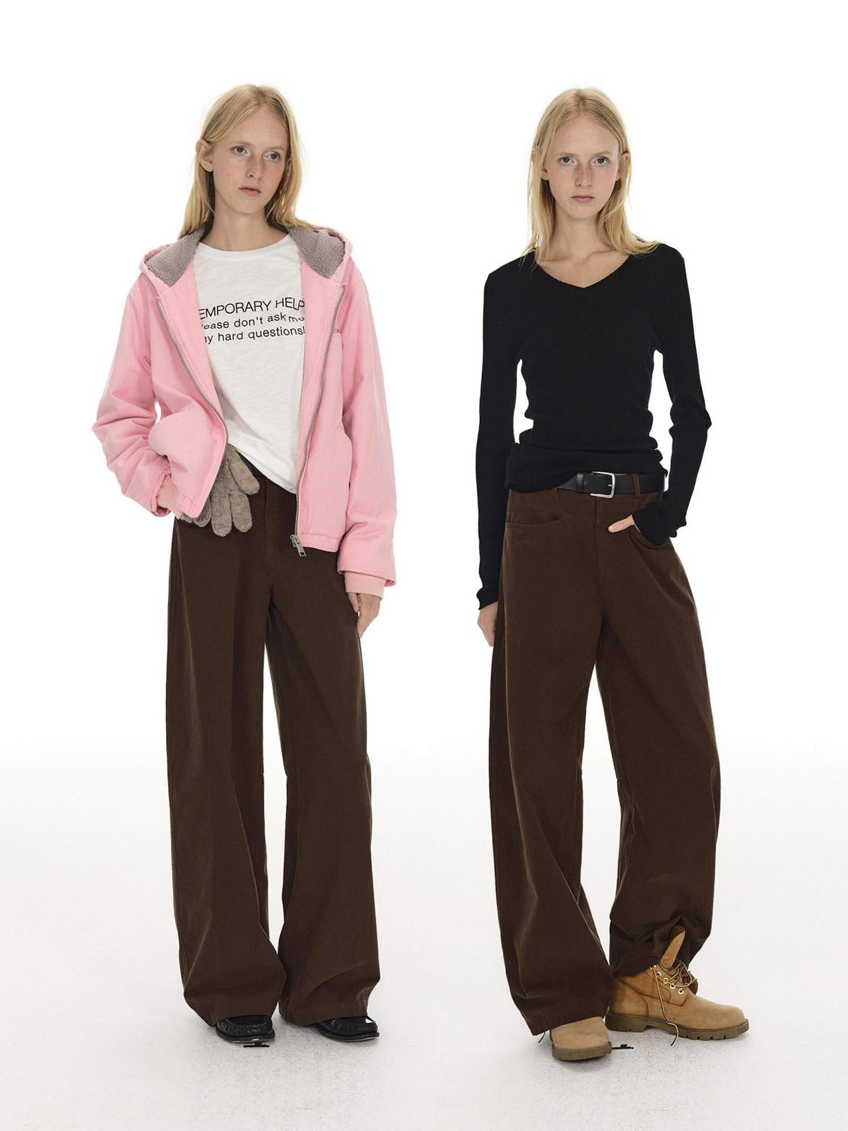 Country Moment Breathable Washed Cotton Relaxed Vintage Workwear Brown Straight Pants