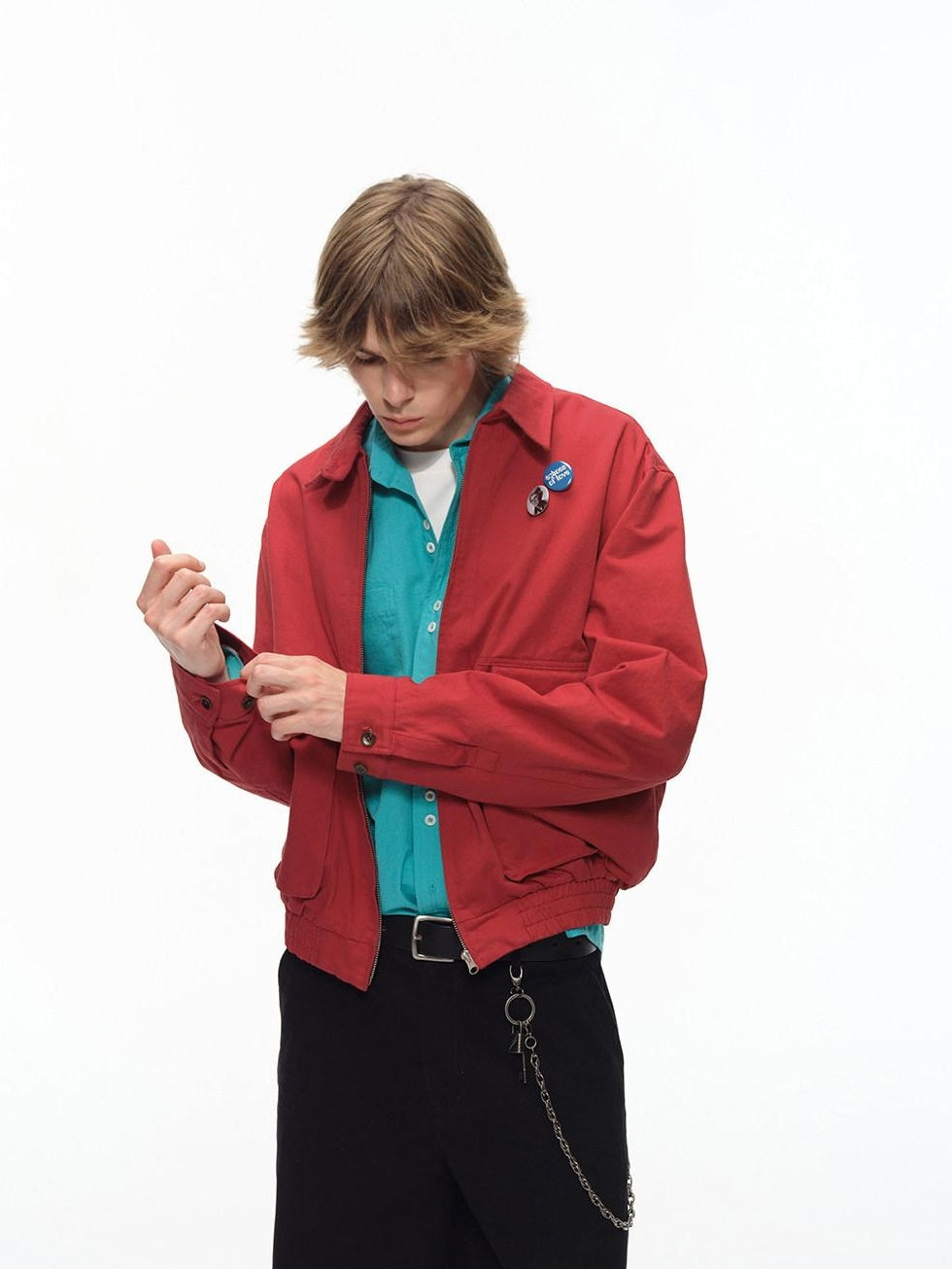Country Moment Warm Pure Cotton Relaxed Fit Zip Front Rib Hem Unisex Chili Red Cropped Jackets