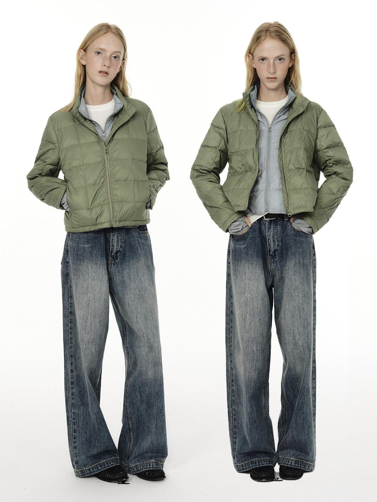 Country Moment Lightweight 650Fp White Duck Down Patchwork Short Stand Collar Women Down Jackets