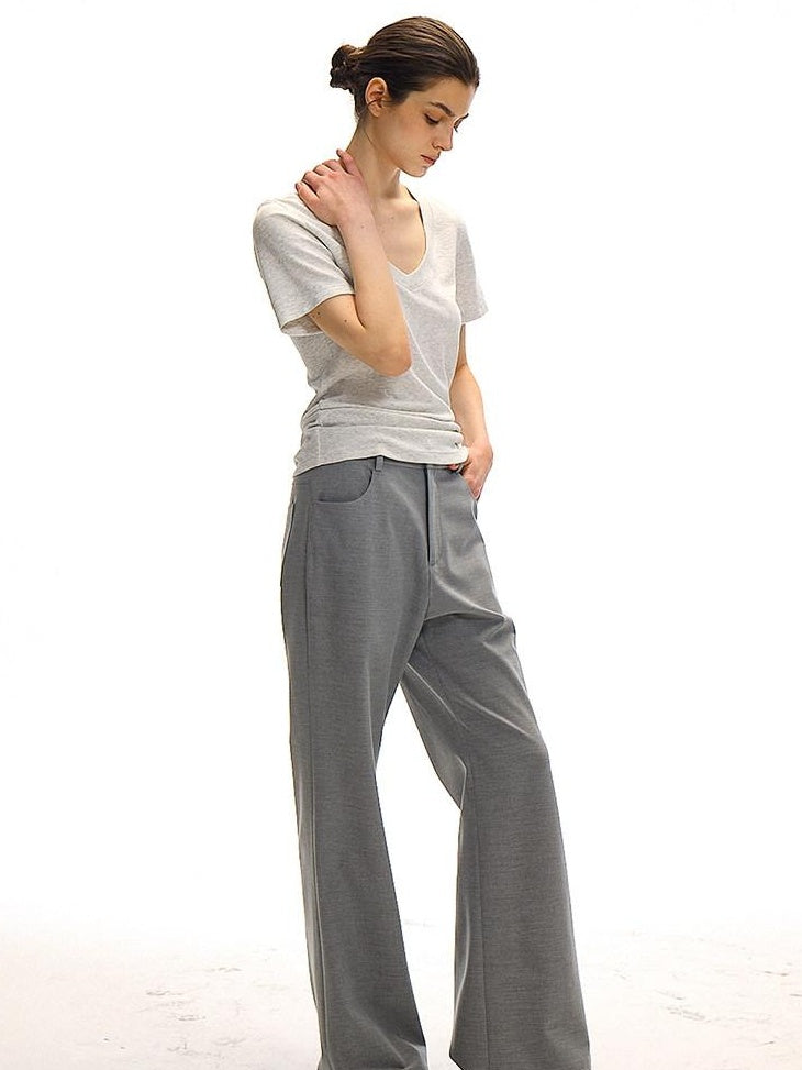 Country Moment Breathable Loose Street Sport Zip Fly Women Solid Gray Straight Pants