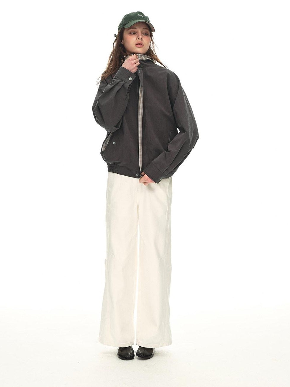 Country Moment Contrast Patchwork Relaxed Check Zip Long Sleeve Womens Cropped Jackets