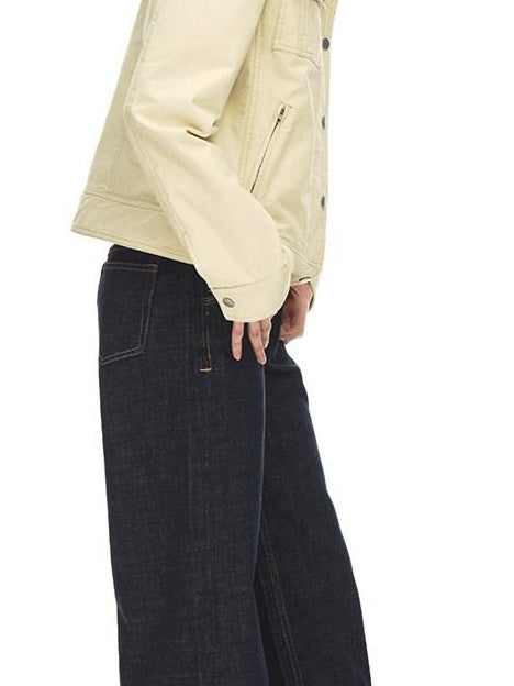 Country Moment Breathable 100 Percent Cotton Mid Rise Dark Blue Casual Women Straight Leg Jeans