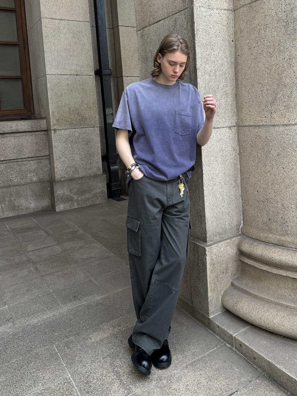 Country Moment Washed Mid Rise Loose Straight Leg Youth Daily Pure Cotton Green Cargo Pants