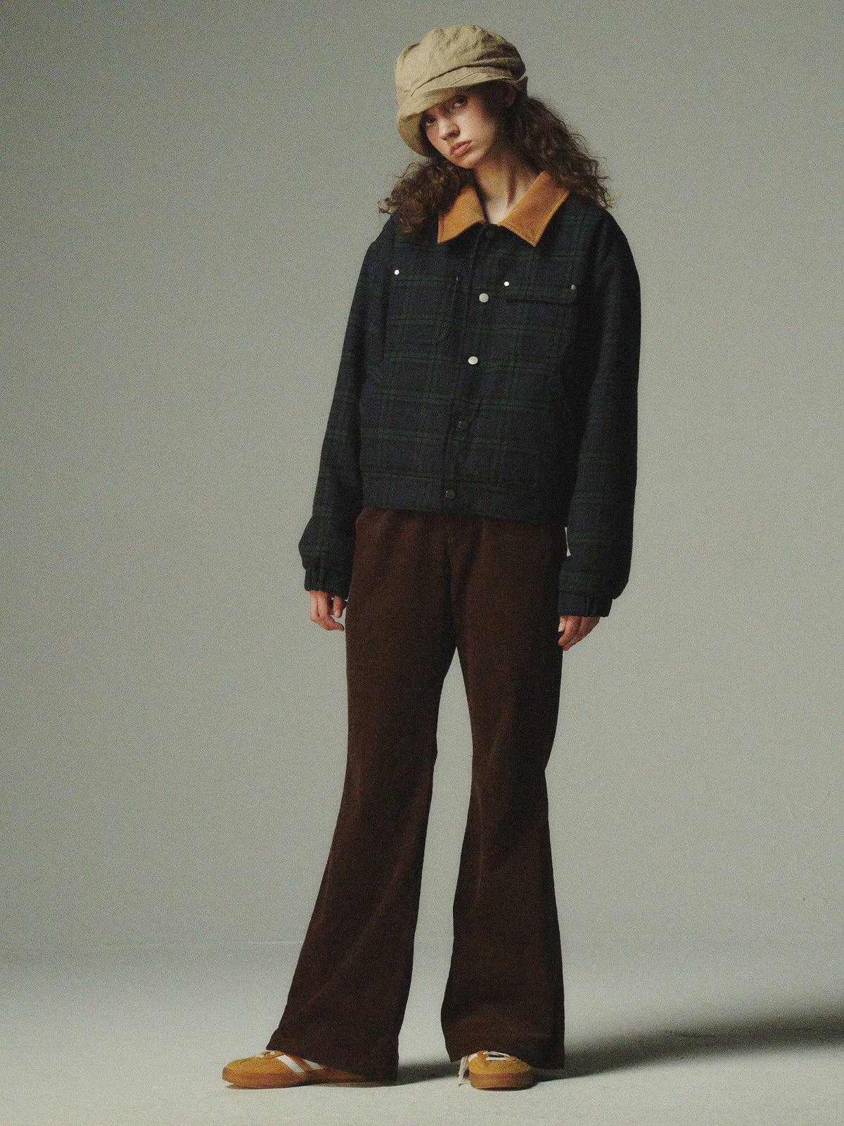 Country Moment Warm Insulated Loose Fit Plaid Cropped Teen Polyester Filled Puffer Jackets