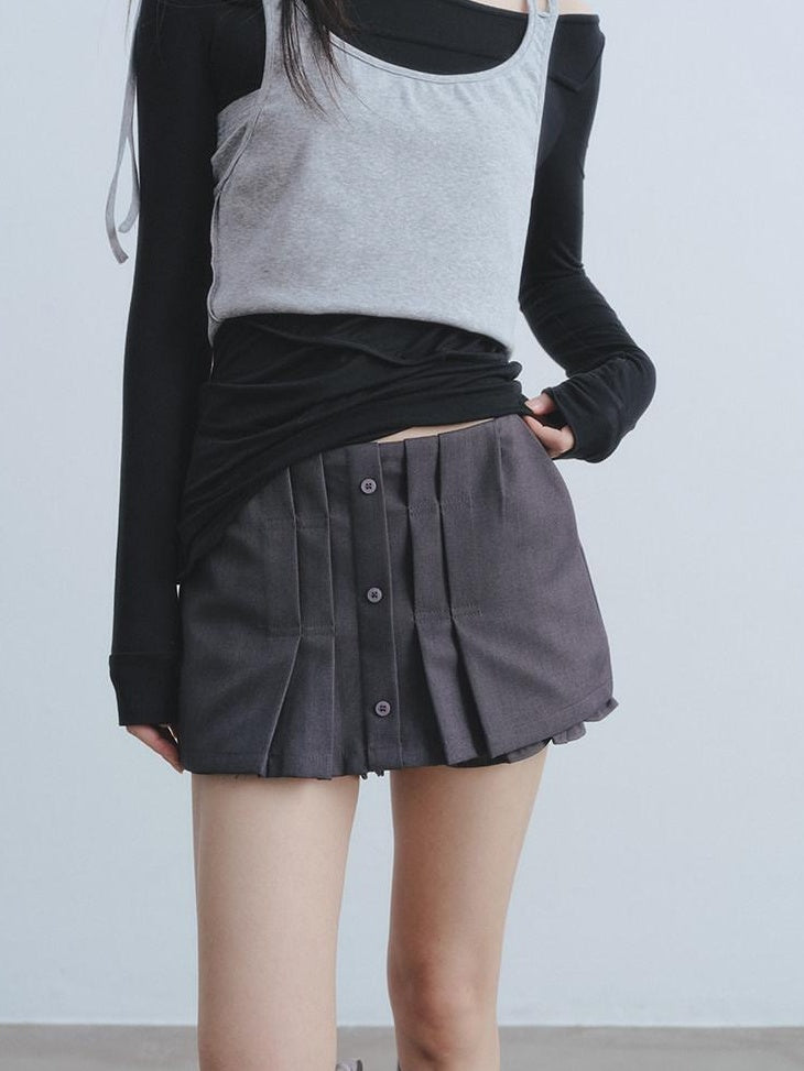 DDGIRL studio Durable Lined Commuter High Waist A Line Slim Button Ruffle Mini Skirts