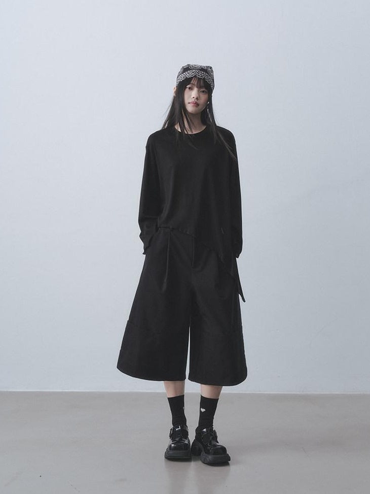DDGIRL studio Breathable Lyocell Asymmetric Two Piece Women Crew Neck Long Sleeve T-Shirts
