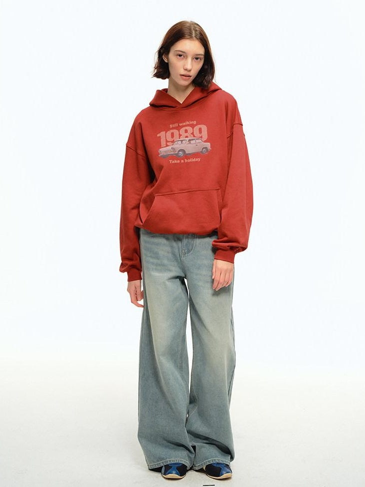 Country Moment Soft Cotton Blend Loose Fit Pullover Teen Casual Graphic Orange Red Hoodie