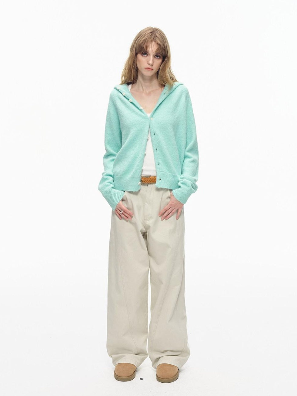 Country Moment Washed Patchwork Pure Cotton Mid Rise Loose Straight Youth Casual Wide Leg Pants